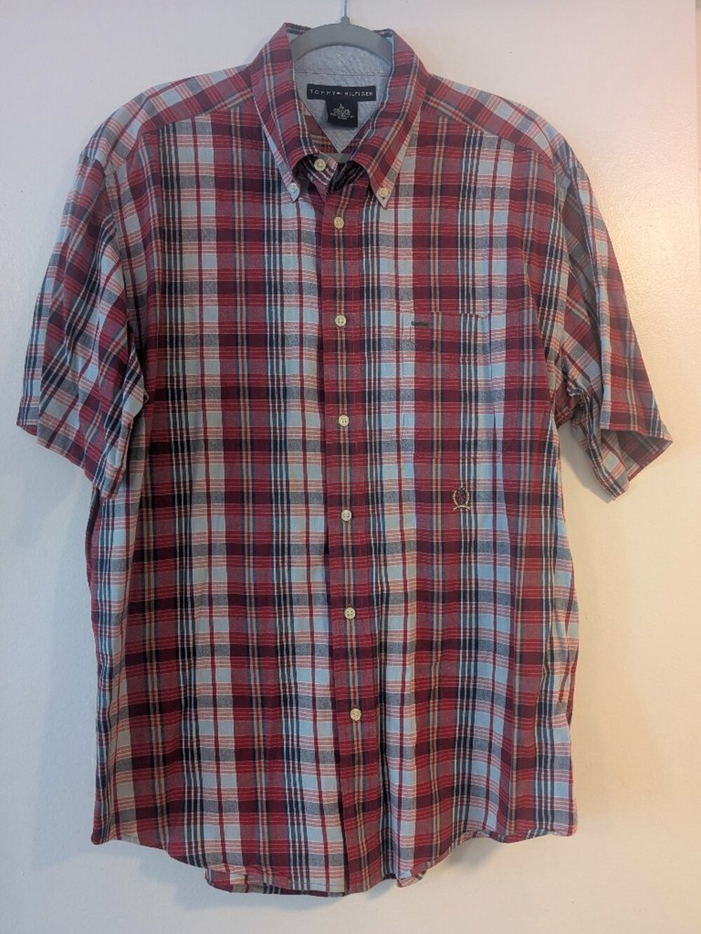 Tommy Hilfiger short sleeve red plaid shirt